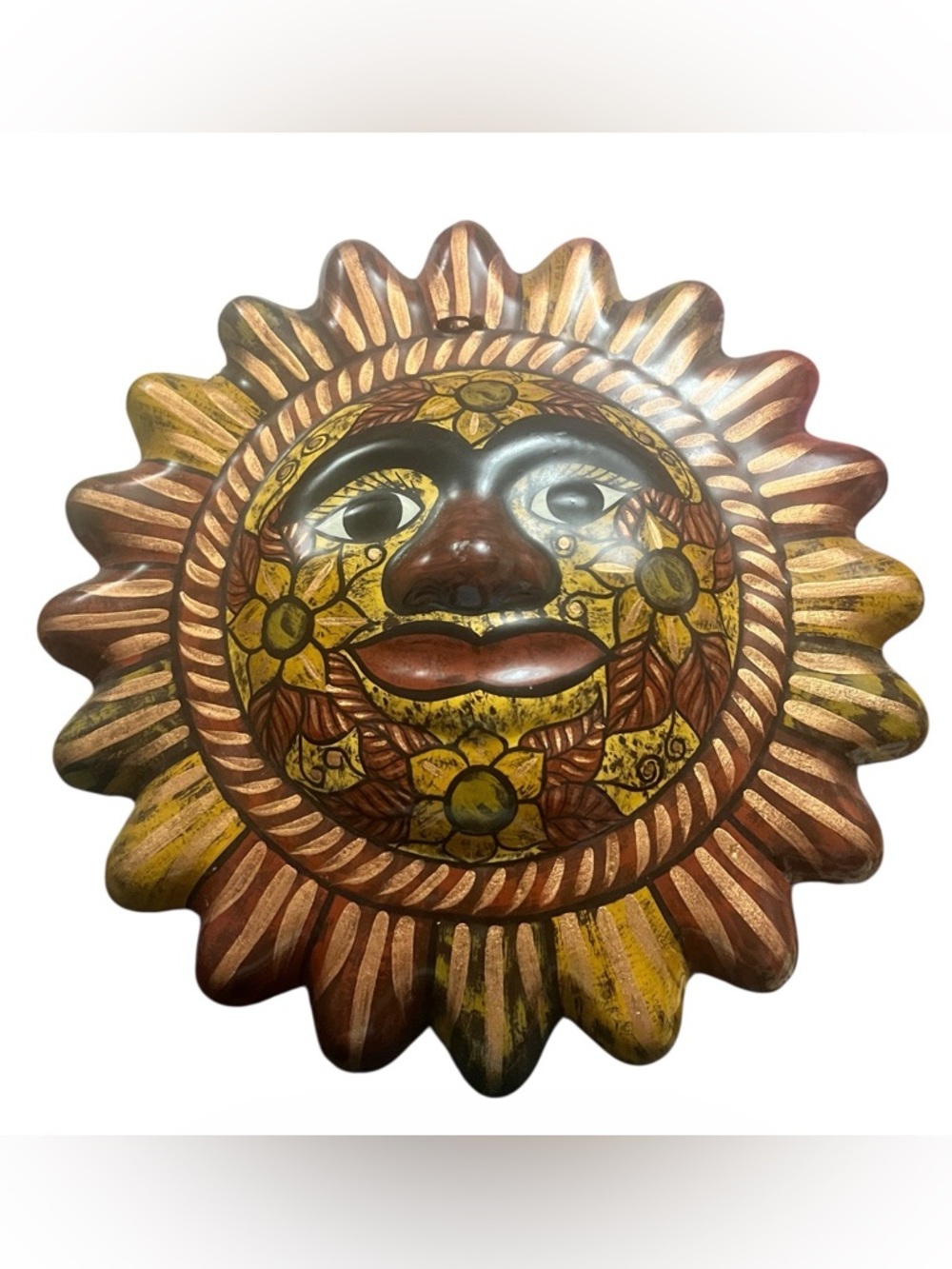 Signed Juan Sotelo 12" Mexican Sun Face Wall Decor Hand-Painted Folk Art 2020